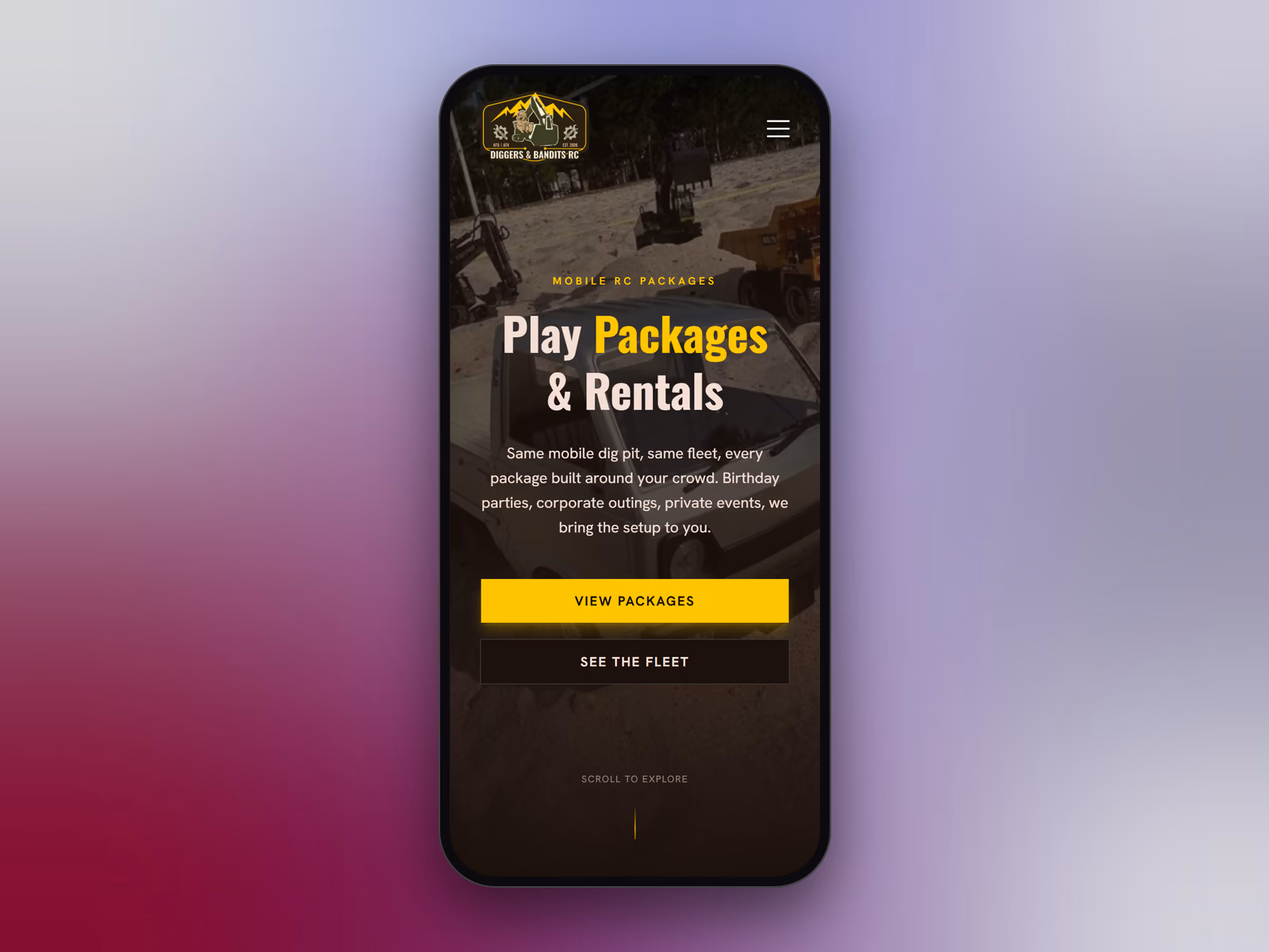Diggers & Bandits home page on a phone